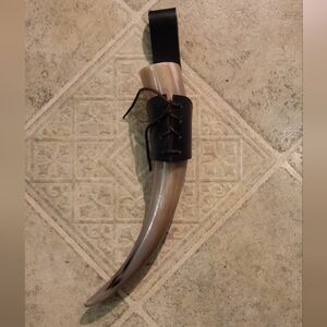 Decorative Horn with Black Leather Wrap